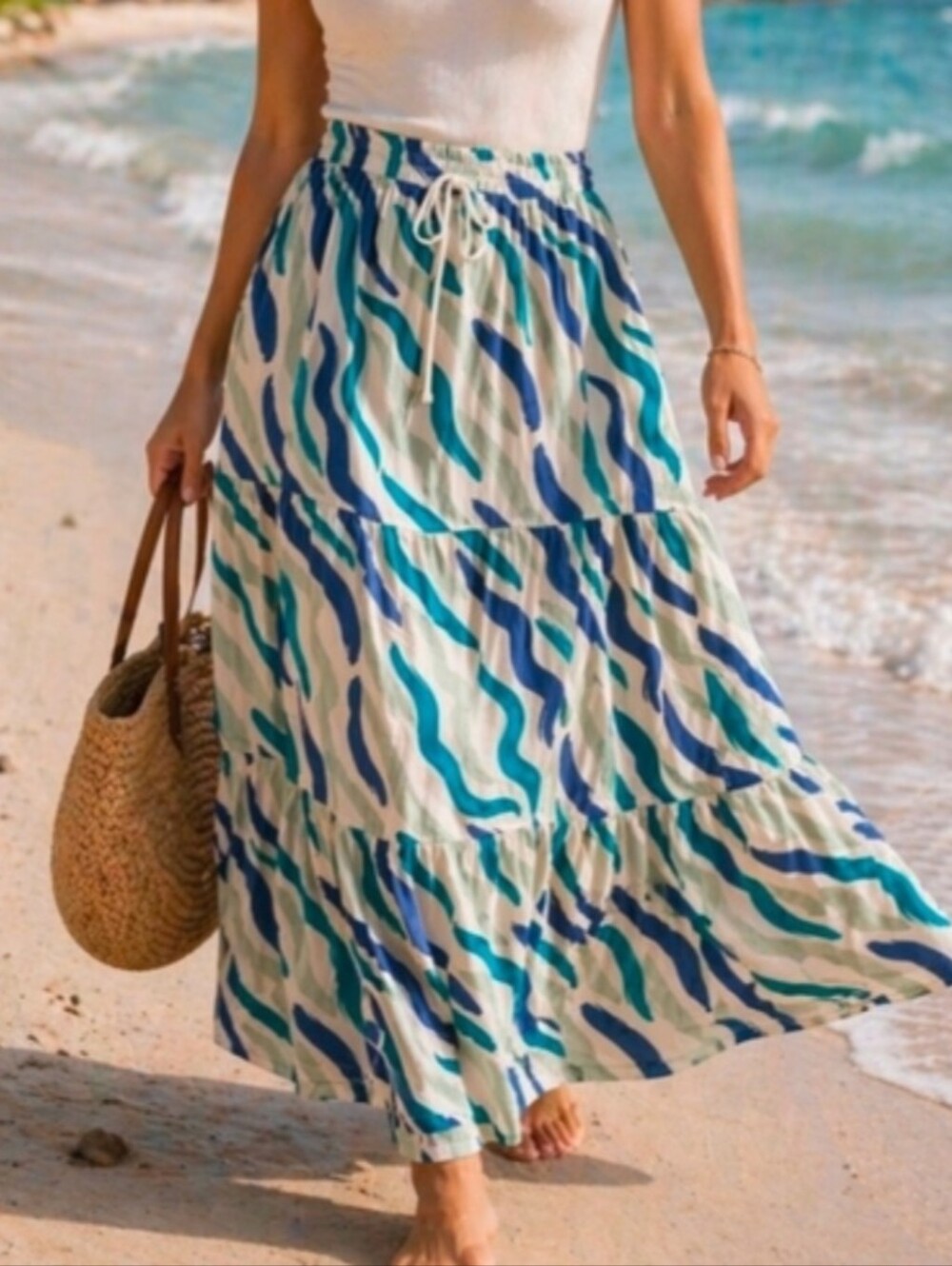 IMAN | Women's Large | Maxi Skirt | Lightweight | NWT | Coastal Core